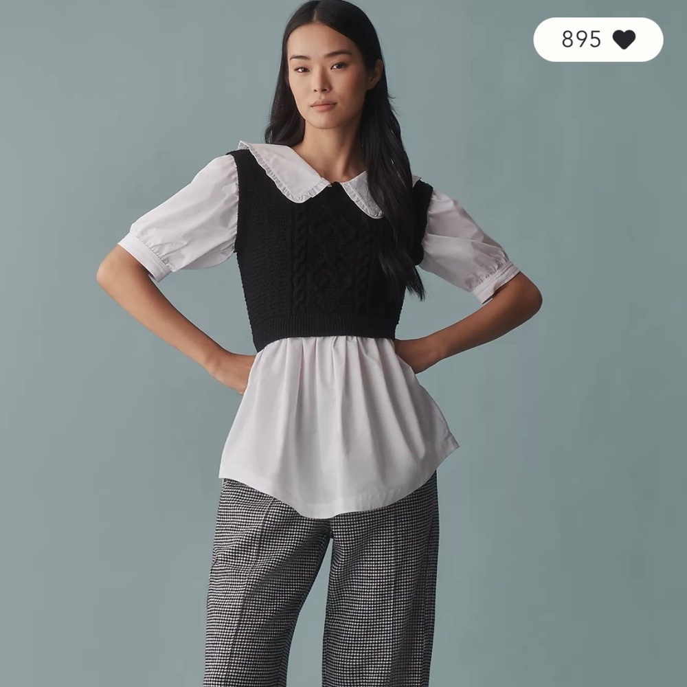 EUC ANTHROPOLOGIE x MAEVE - Peter Pan Collar Twofer Sweater Top, Small